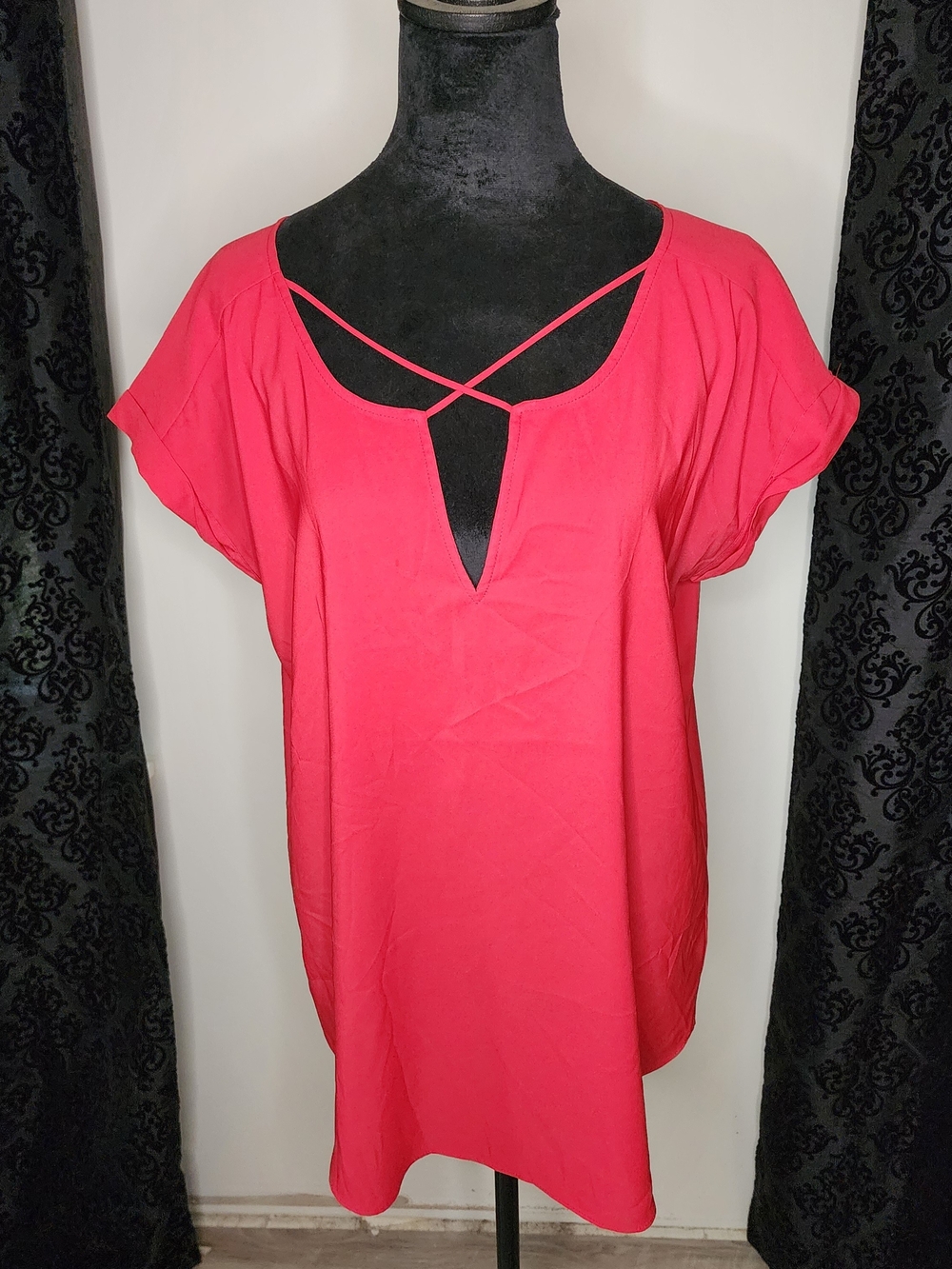 Express Bright Red Crisscross Neck Short Sleeve Top